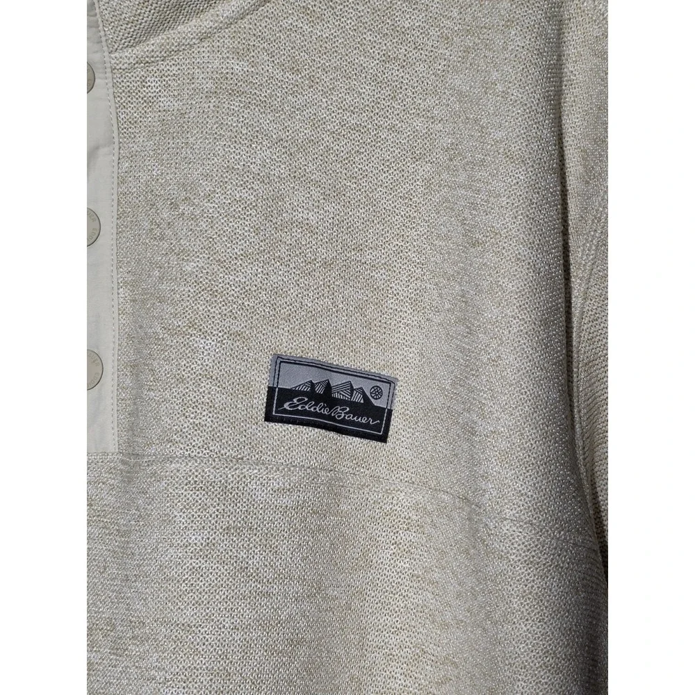 Eddie Bauer Sweater Mens Large Beige Fleece Quarter Snap Neck Pullover Outdoors